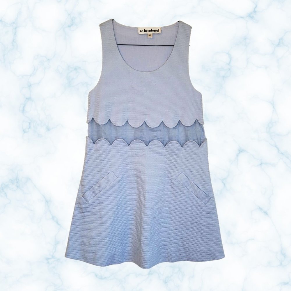 To Be Adored RARE Designer Jamily Dress NWOT Pale Baby Blue Scalloped Silk Sz XS